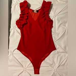 Red Ruffle Sleeveless Bodysuit